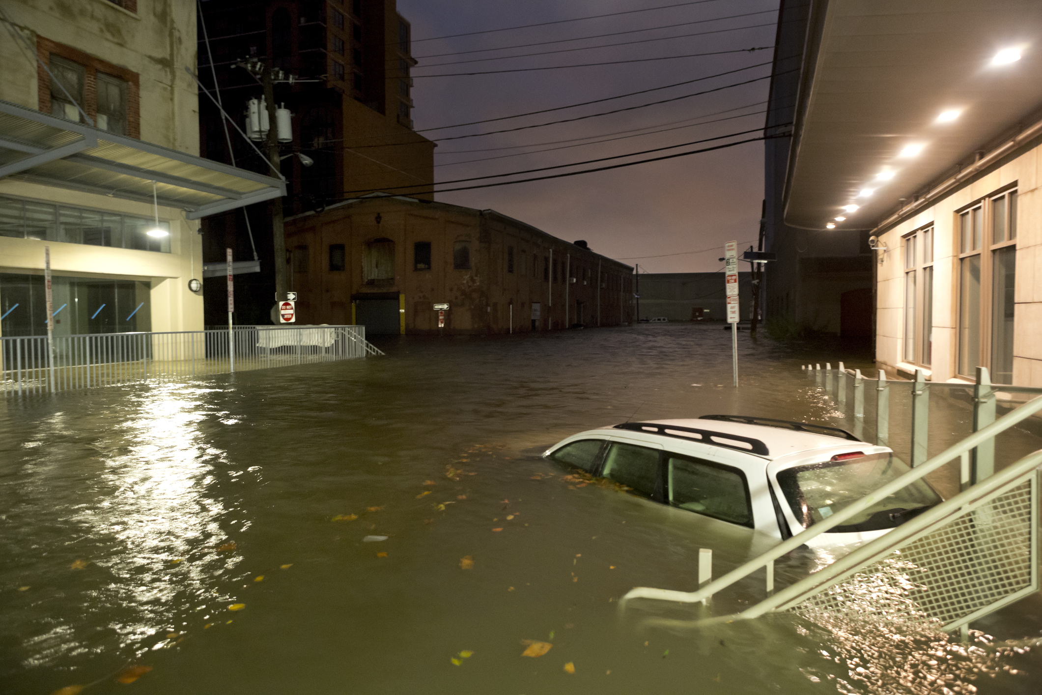 Flooded Car on an Urban Street